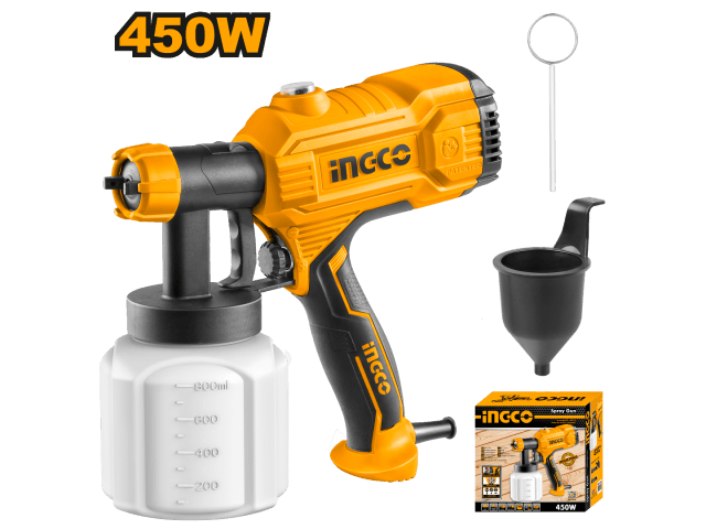 EQUIPO PISTOLA DE PINTAR ELECTRICA 450W INGCO TACHO PLASTICO 800ML