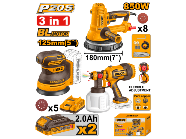 KIT A BATERIA P20S 20V LIJADORA DE YESO 850W 180MM 7