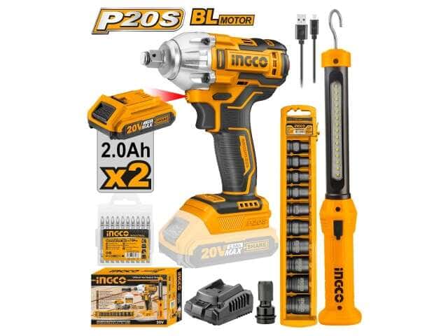 SUPER COMBO LLAVE DE IMPACTO 20V + LINTERNA RECARGABLE + DADOS IMPACTO
