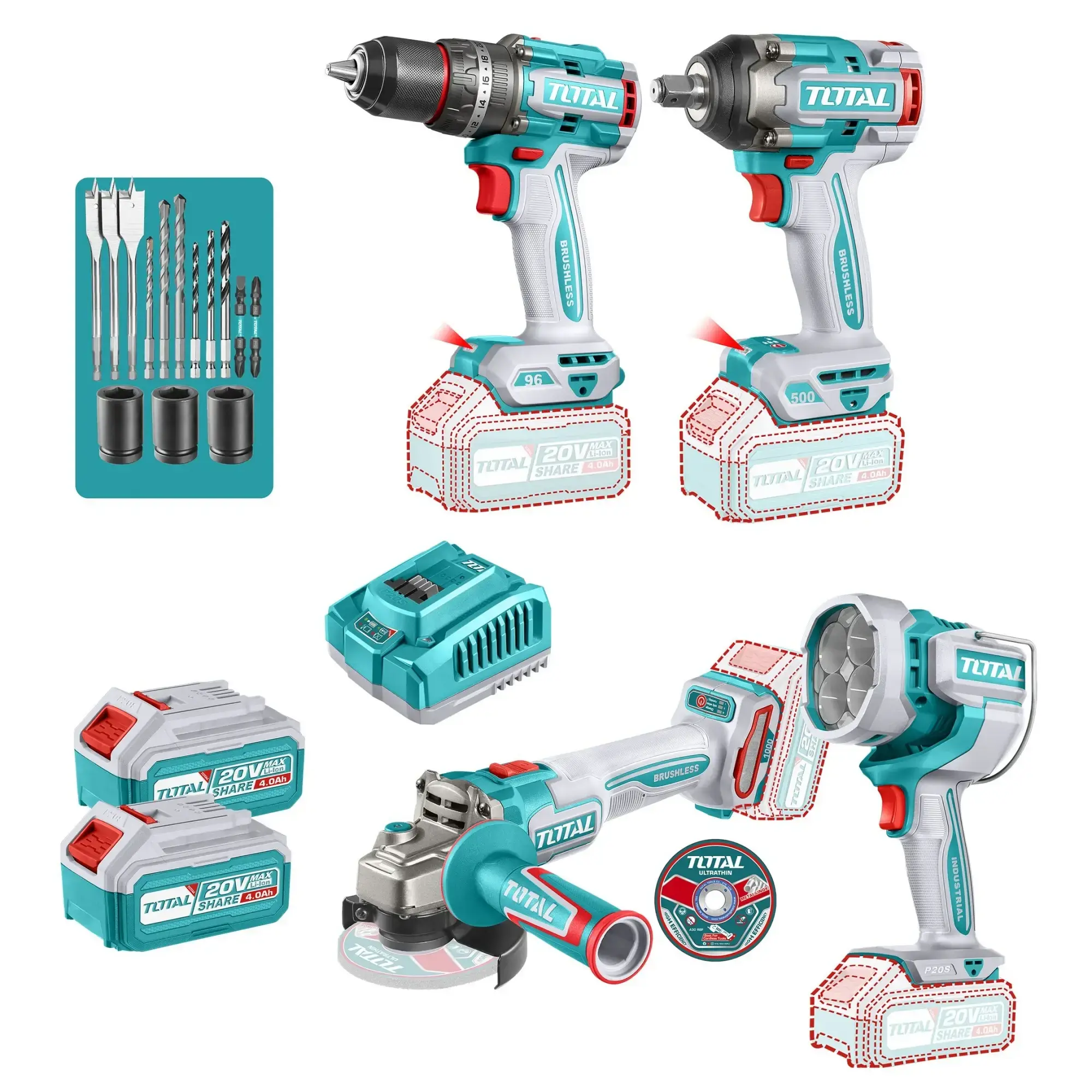 Kit Línea 20v: Llave Impacto 1/2'' + Percutor 96Nm + Amoladora 4.1/2