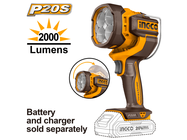 LINTERNA A BATERIA 2000 LUMENS 20V P20S S/BAT  INGCO