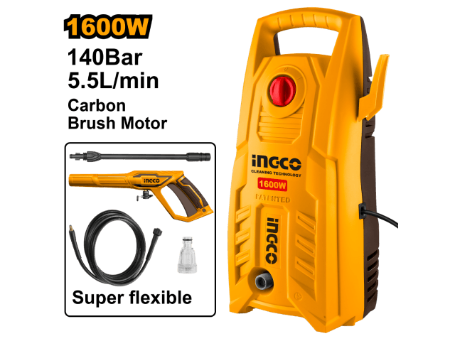HIDROLAVADORA 1600W 140BAR MOTOR A CARBONES C/ AUTOSTOP - INGCO