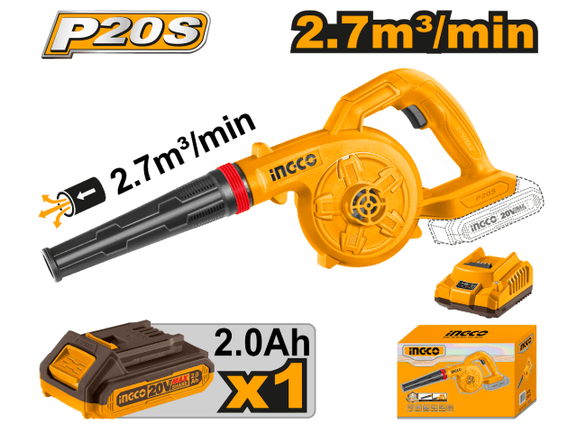 SOPLADORA A BATERIA 20V BATERIA P20S 2.7M3/MIN C BAT Y CARG INGCO
