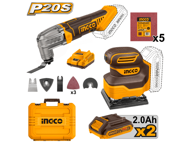 COMBO LIJADORA ORBITAL 20V P20S + HERRAMIENTA MULTIFUNCION 20V + 2 BAT 2AH