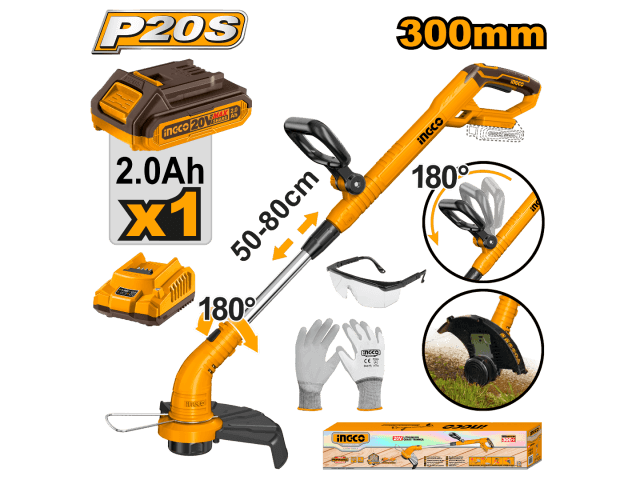 BORDEADORA A BATERIA 20V C 1 BAT Y CARGADOR P20S MANGO REG INGCO