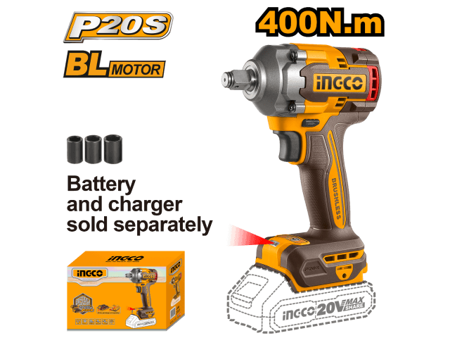 LLAVE DE IMPACTO A BATERIA 400NM 20V P20S SIN BAT SIN CARG INGCO
