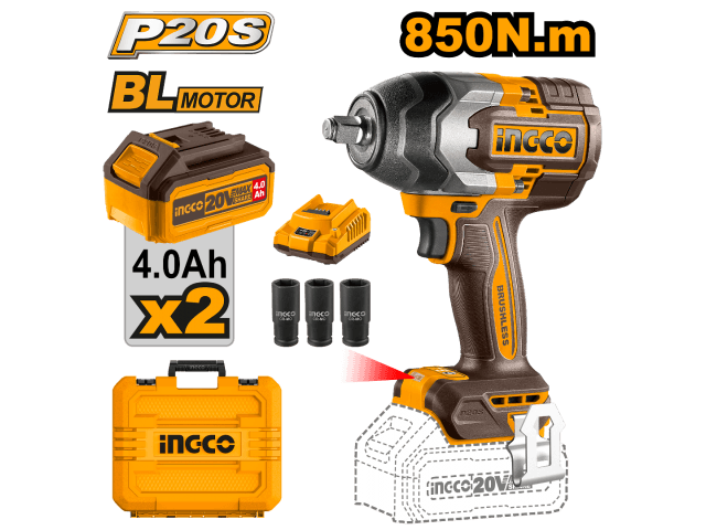 LLAVE DE IMPACTO A BATERIA 850NM 20V C 2BAT+CARG+VALIJA