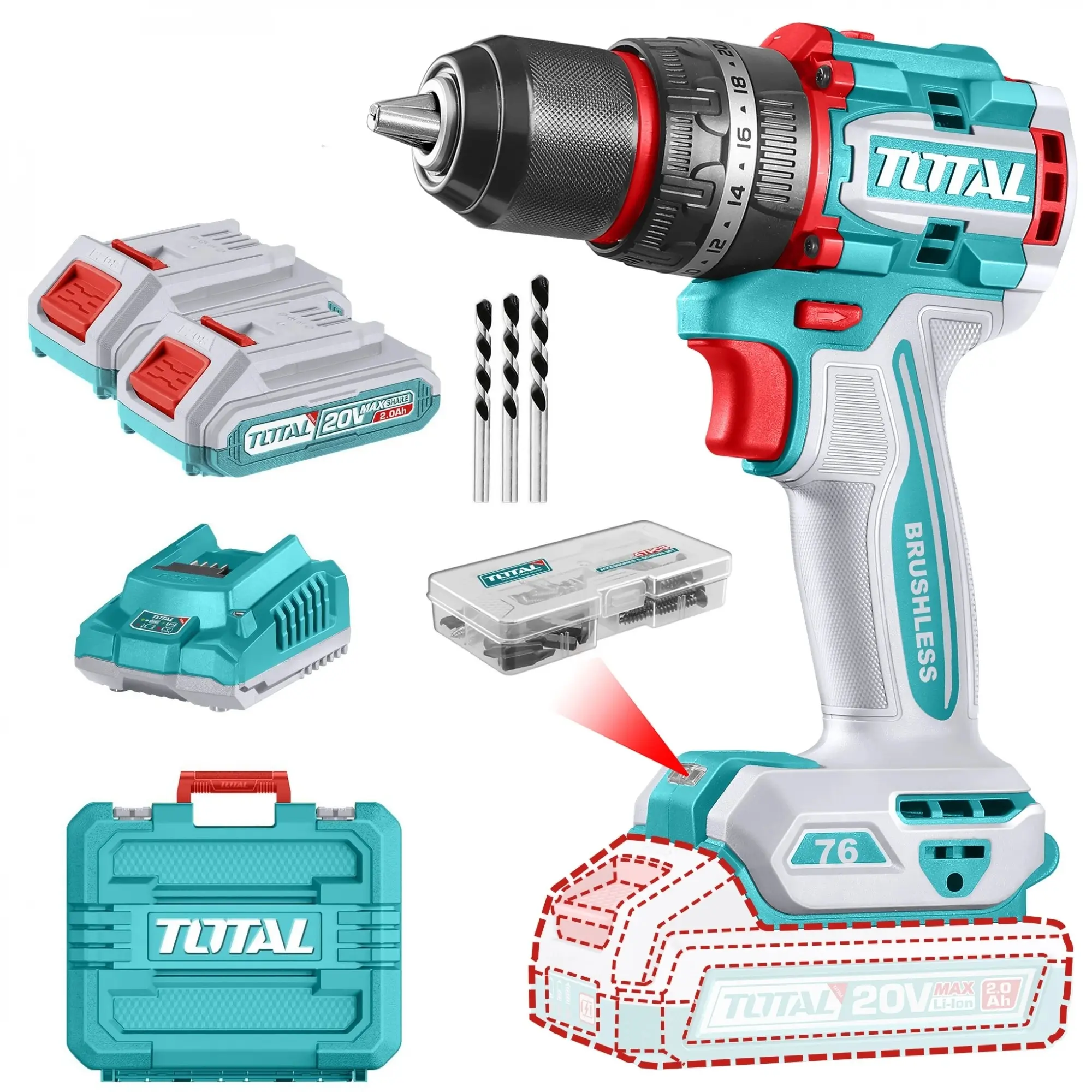 Atornillador Inalámbrico Con Percutor Total 20v 76 Nm