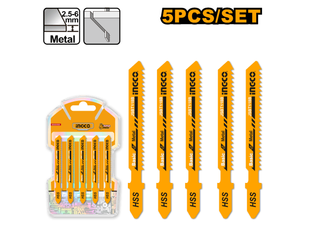 SET 5PCS HOJAS PARA SIERRA CALADORA PARA CORTE BASICO EN METAL INGCO