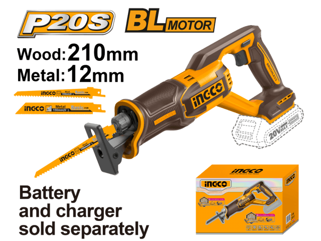 SIERRA SABLE A BATERÍA P20S 20V BRUSHLESS MOTOR S/BAT, S/CARG INGCO